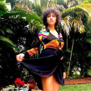 Black cache wrap skater skirt